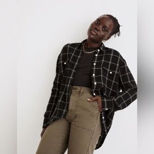 Madewell Lightspun Flap-Pocket Oversized ExBoyfriend Shirt in Windowpane M